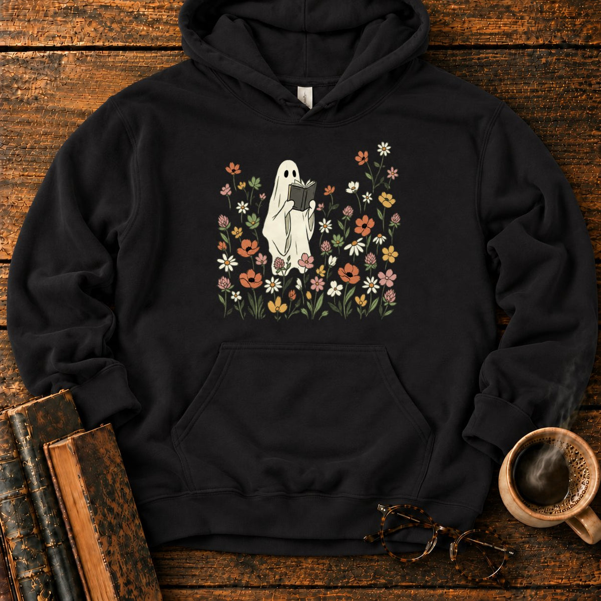 Cream Ghost Reading Among Wildflowers Hoodie in Black – BooksThreads