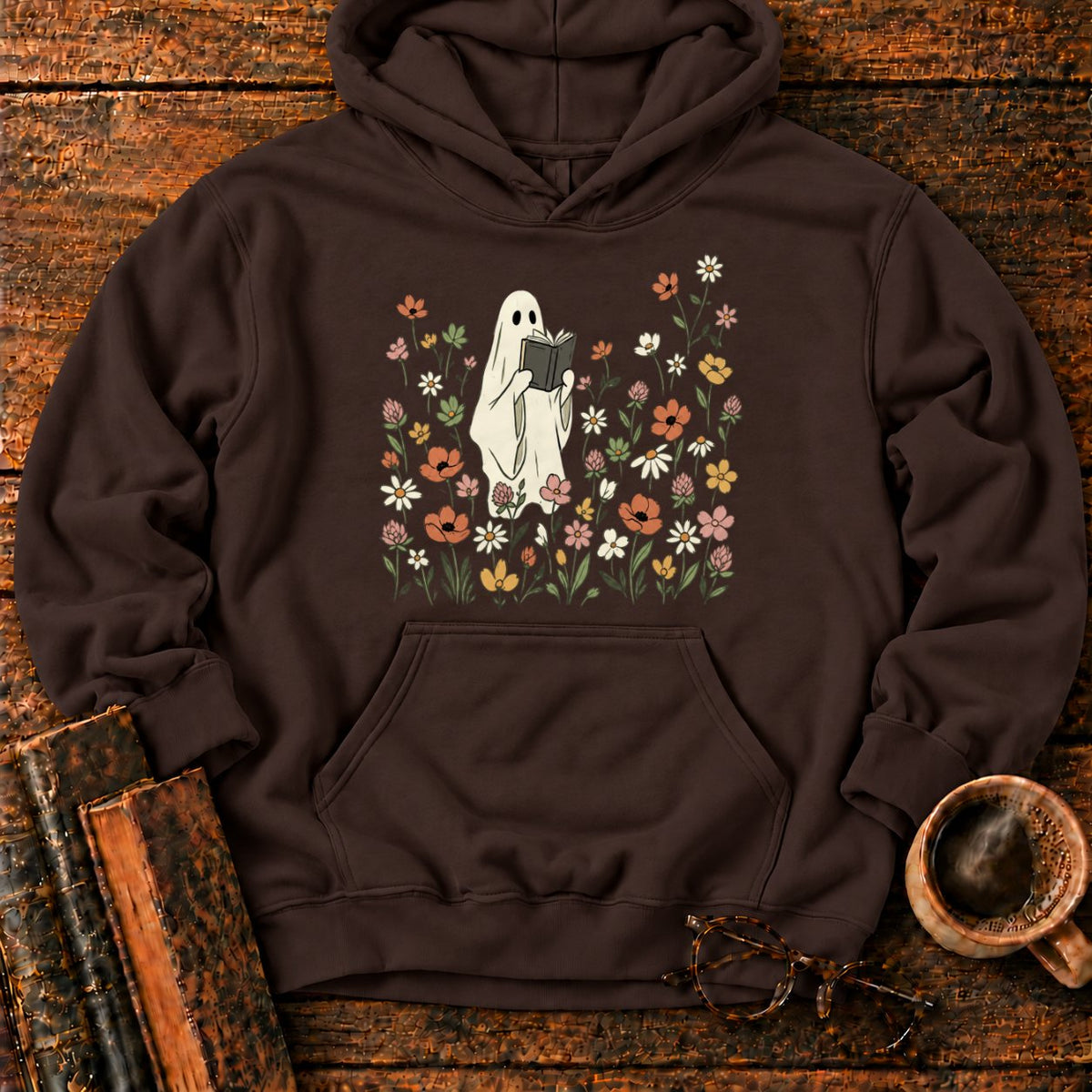 Cream Ghost Reading Among Wildflowers Hoodie in Dark Chocolate – BooksThreads