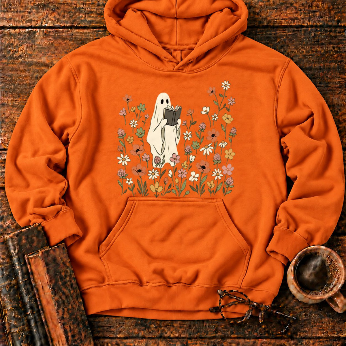 Cream Ghost Reading Among Wildflowers Hoodie in Orange – BooksThreads