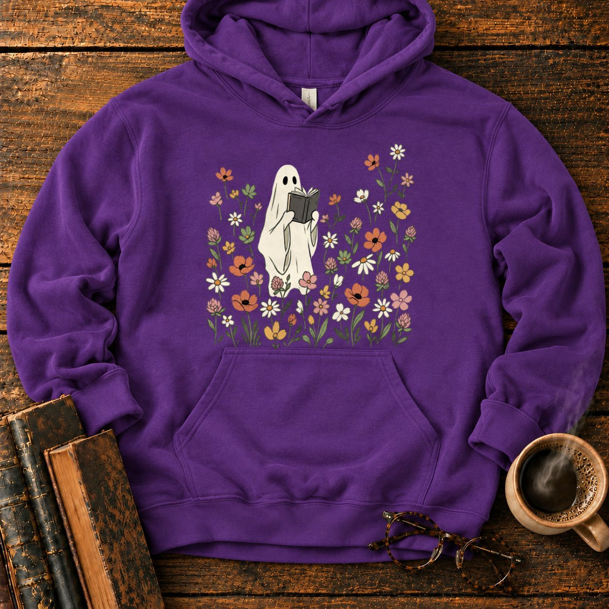 Cream Ghost Reading Among Wildflowers Hoodie in Purple – BooksThreads