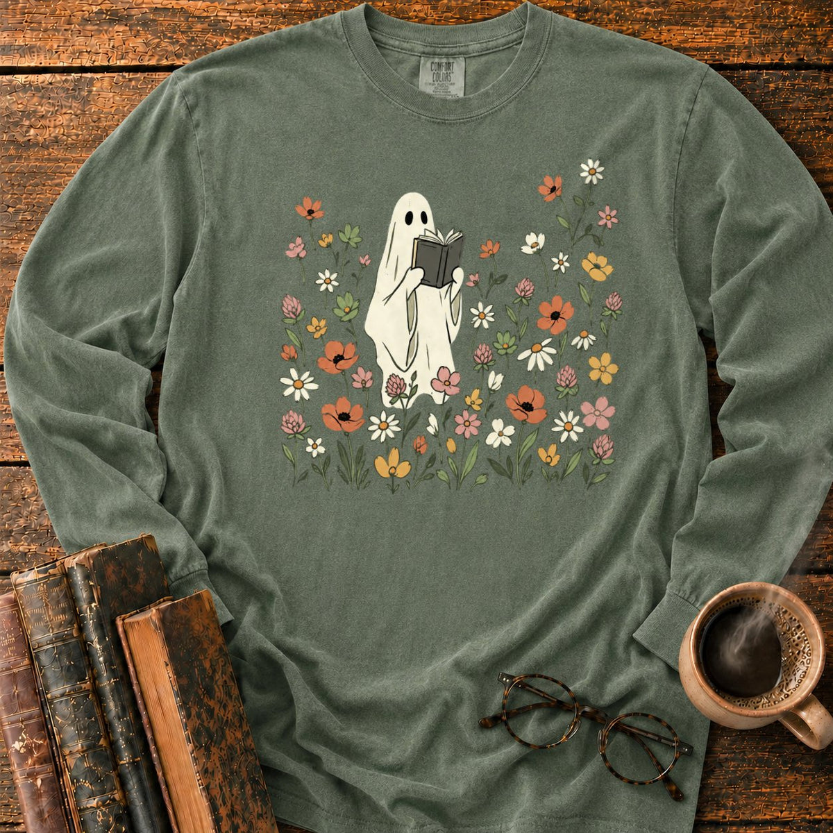 Cream Ghost Reading Among Wildflowers LS T-Shirt in Hemp – BooksThreads