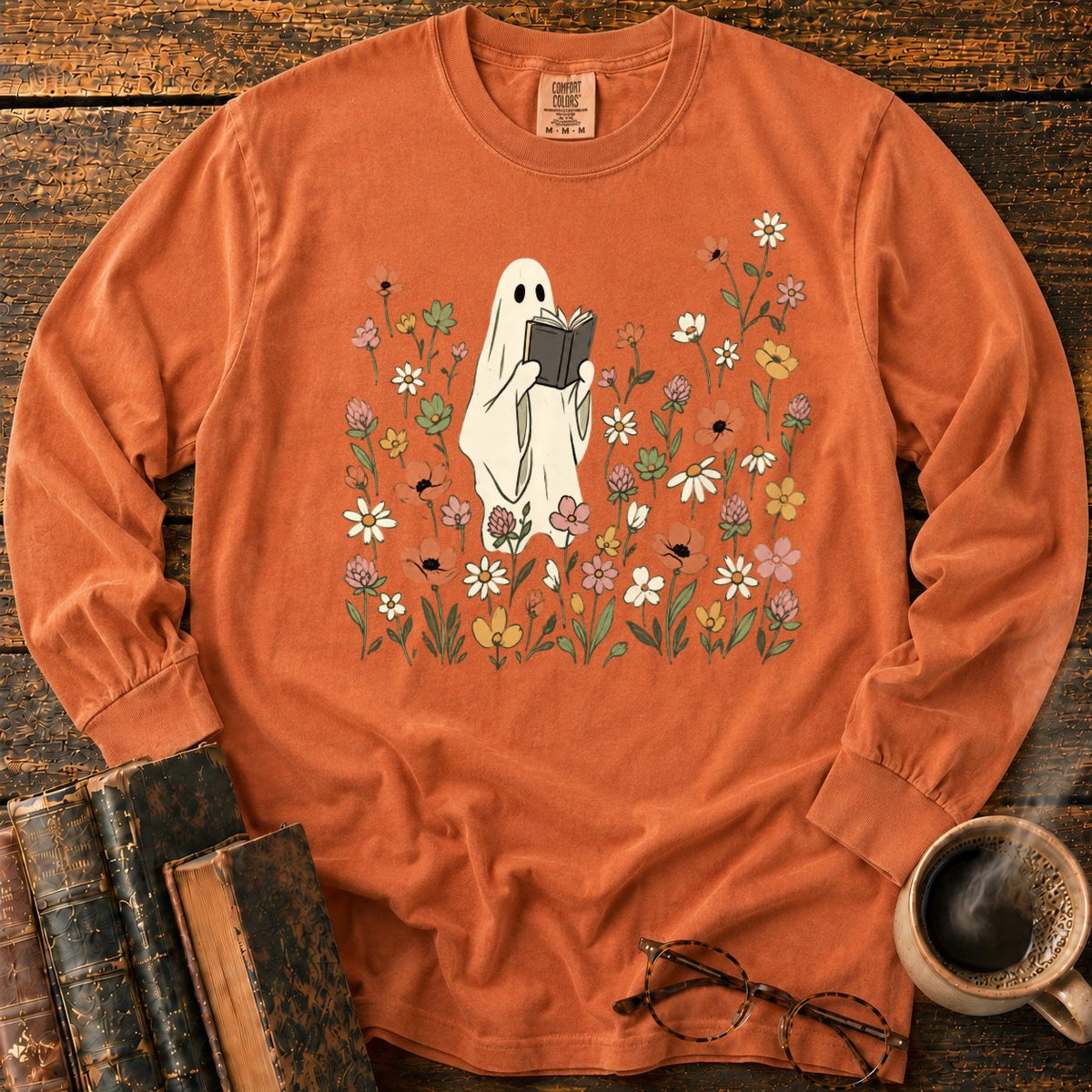 Cream Ghost Reading Among Wildflowers LS T-Shirt in Yam – BooksThreads