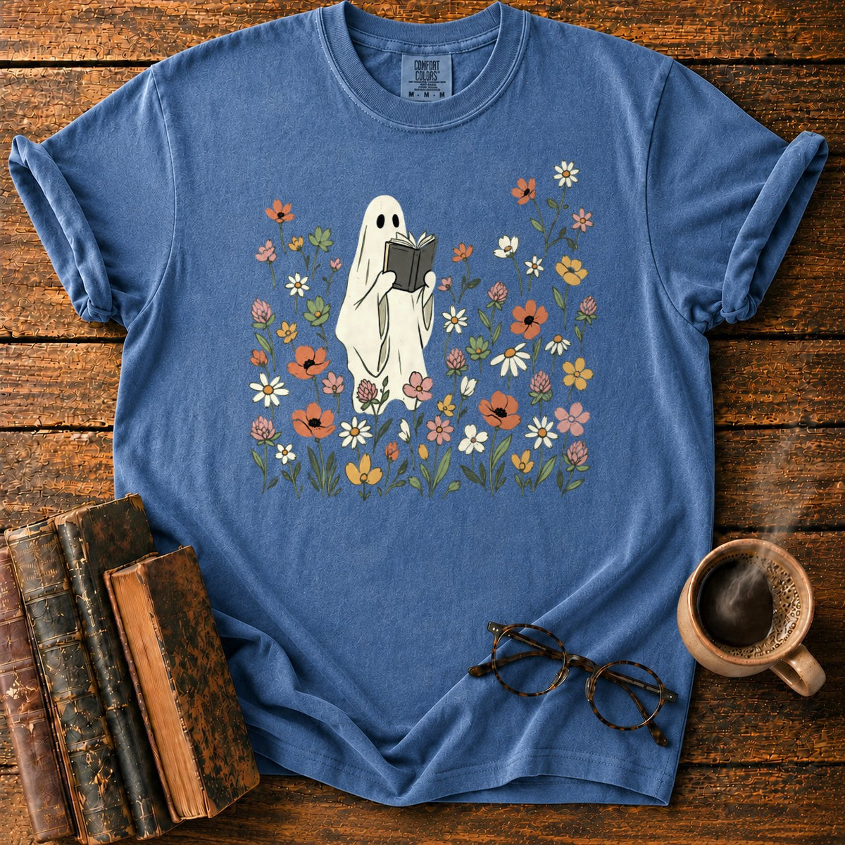 Cream Ghost Reading Among Wildflowers T-Shirt in Denim – BooksThreads