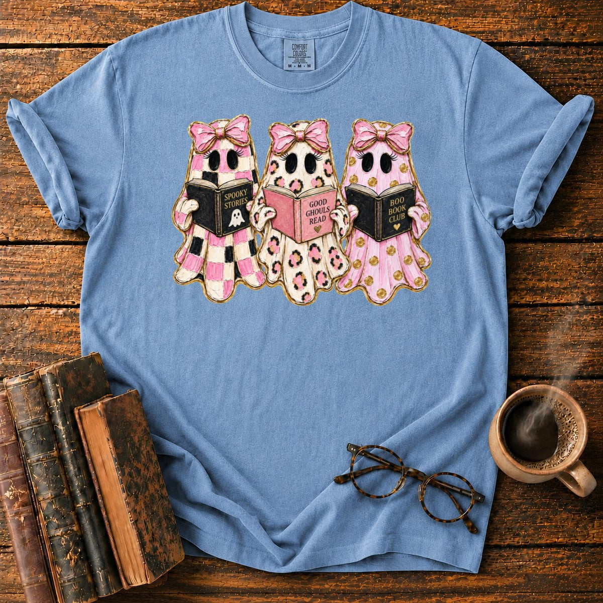 Cute Ghost Book Club Trio T-Shirt in Blue Jean – BooksThreads