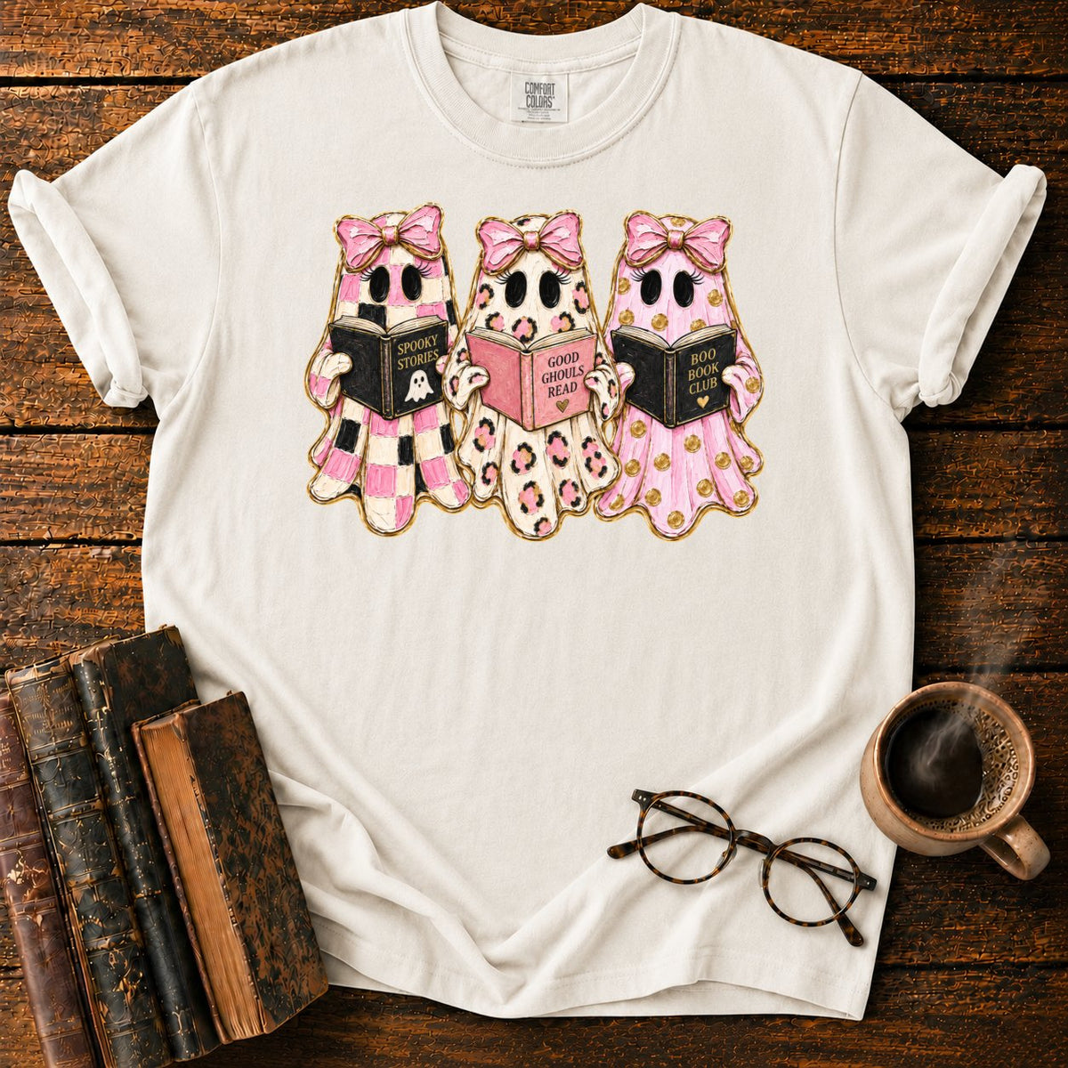 Cute Ghost Book Club Trio T-Shirt in White – BooksThreads