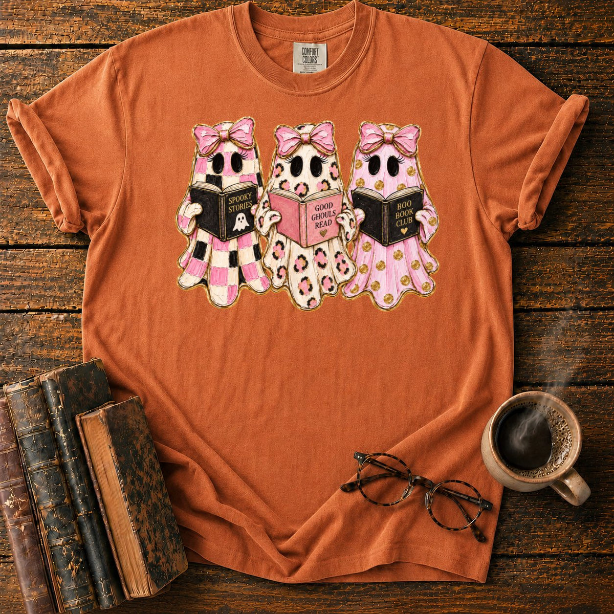 Cute Ghost Book Club Trio T-Shirt in Yam – BooksThreads