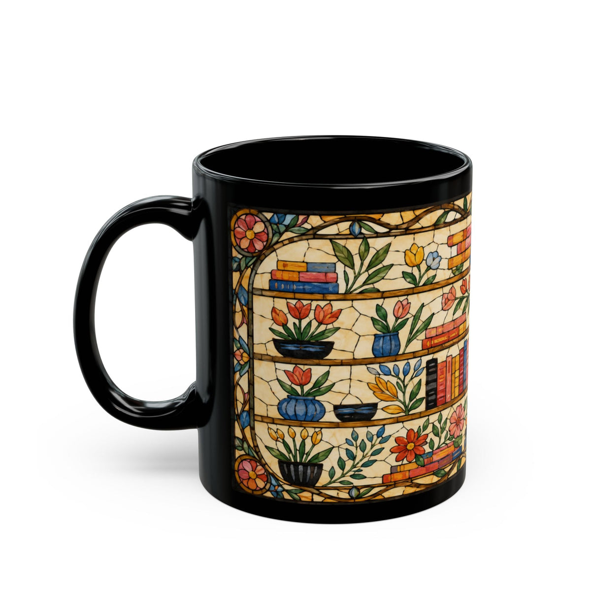 Literary Stained Glass Bookshelf Mug