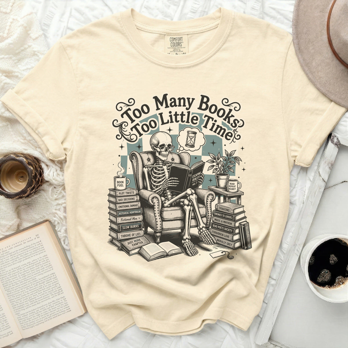 Too Many Books Skeleton Tee