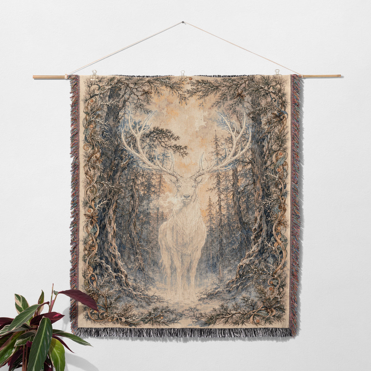 Winter Stag Woven Throw Blanket