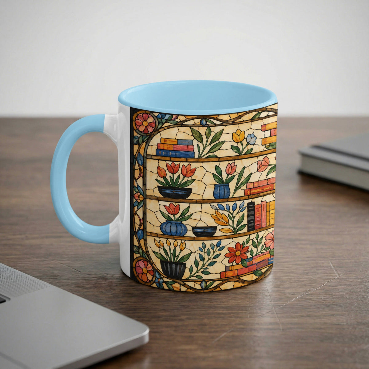 Literary Stained Glass Bookshelf Mug