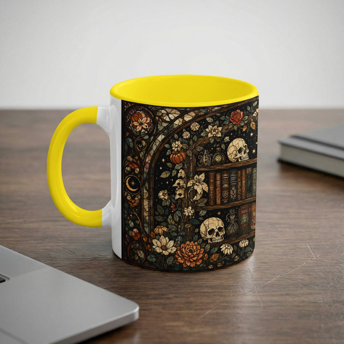 Dark Academia Bookshelf Stained Glass Mug