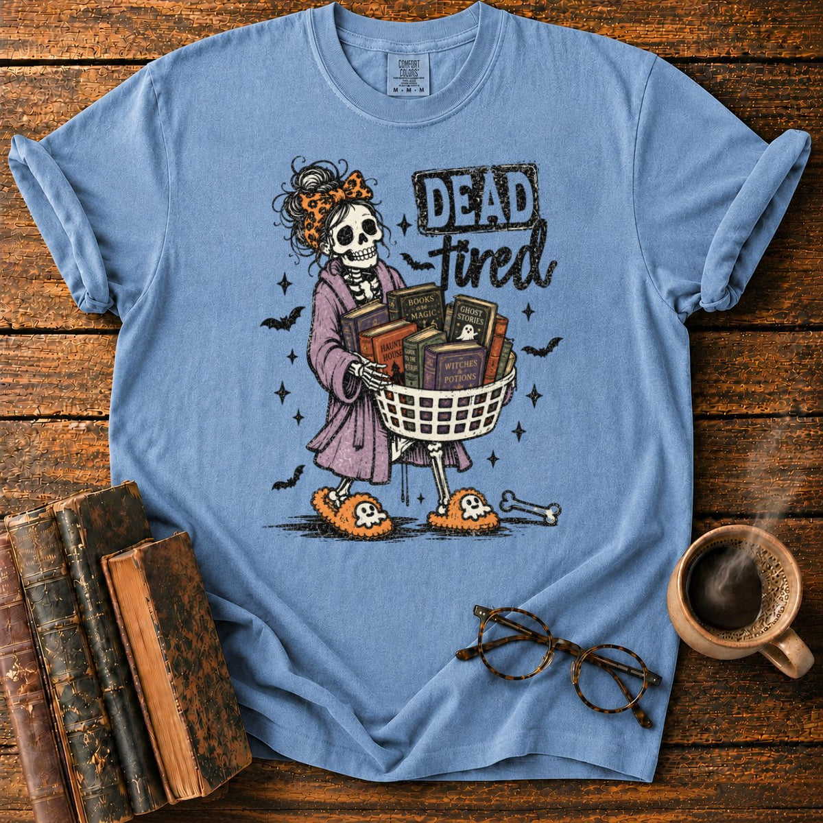 Dead Tired Bookish Skeleton T-Shirt in Blue Jean – BooksThreads