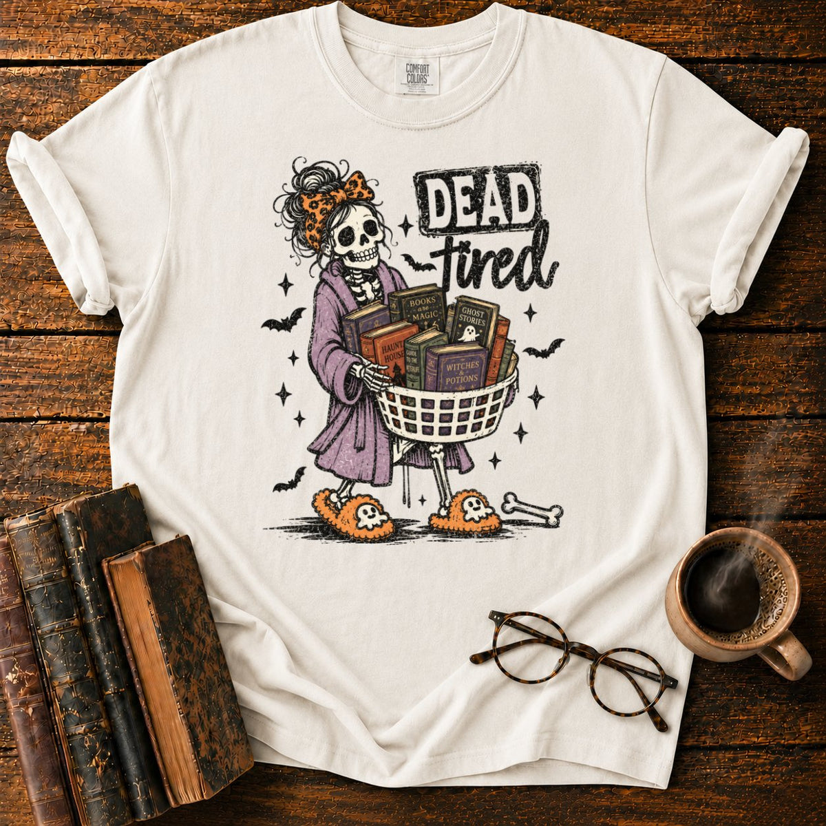 Dead Tired Bookish Skeleton T-Shirt in White – BooksThreads