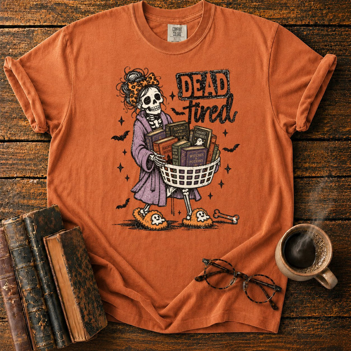 Dead Tired Bookish Skeleton T-Shirt in Yam – BooksThreads