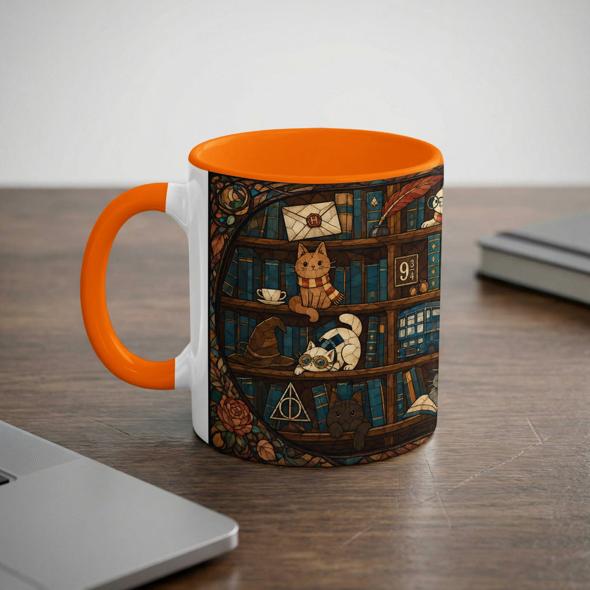 Enchanted Bookshelf Cats Mug