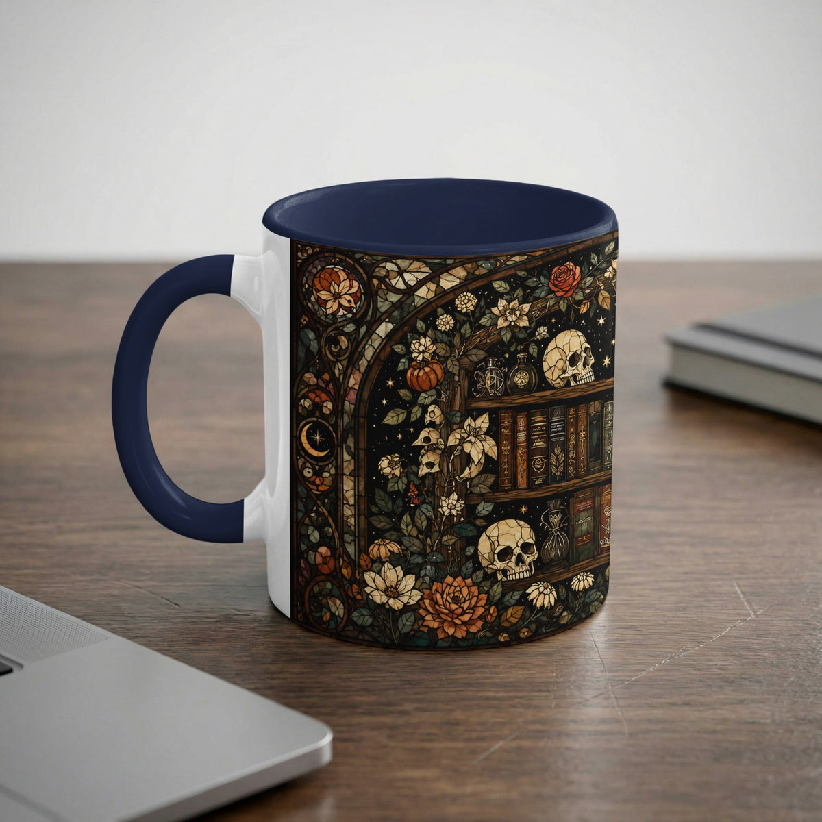 Dark Academia Bookshelf Stained Glass Mug