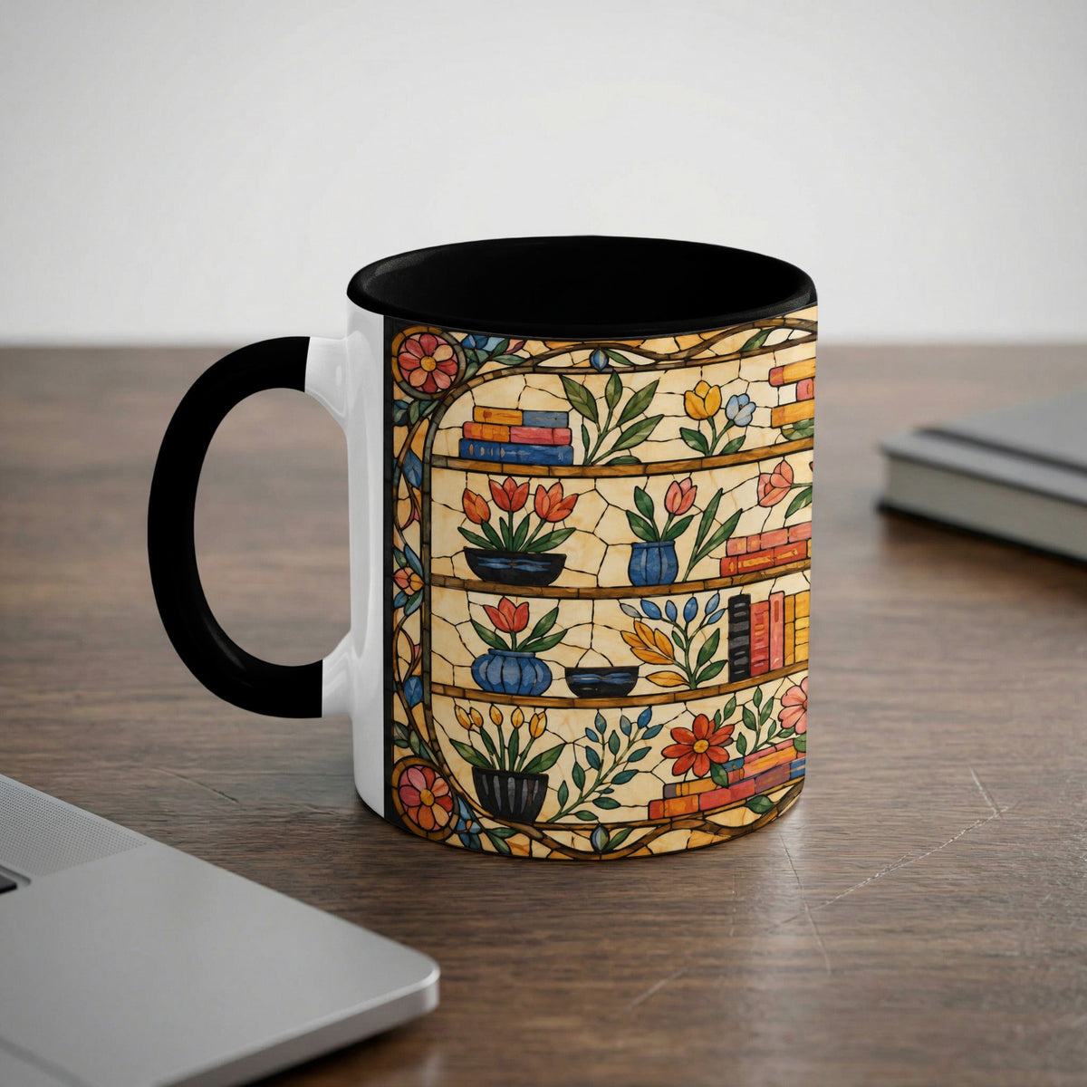 Literary Stained Glass Bookshelf Mug