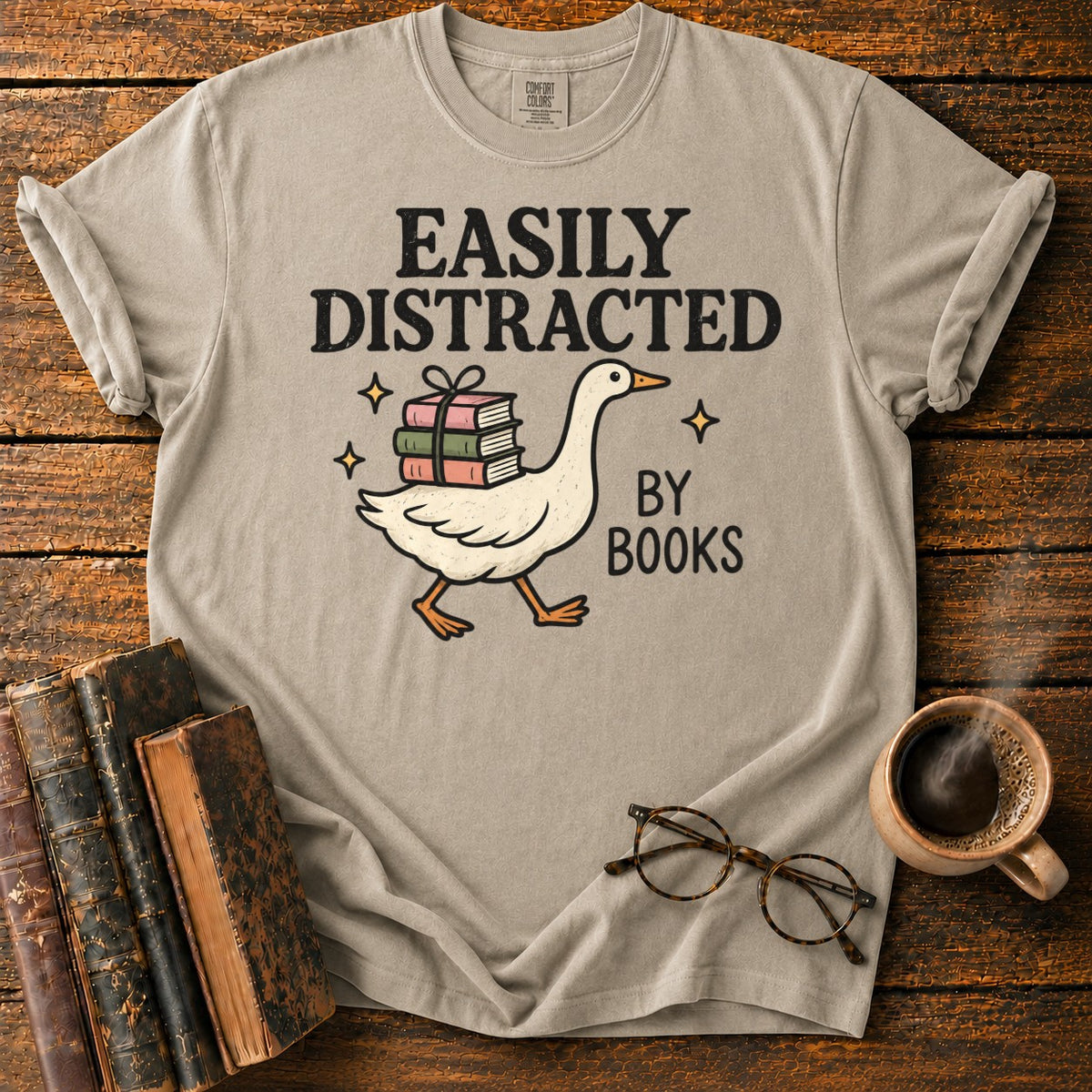 Easily Distracted Book Goose T-Shirt in Khaki – BooksThreads