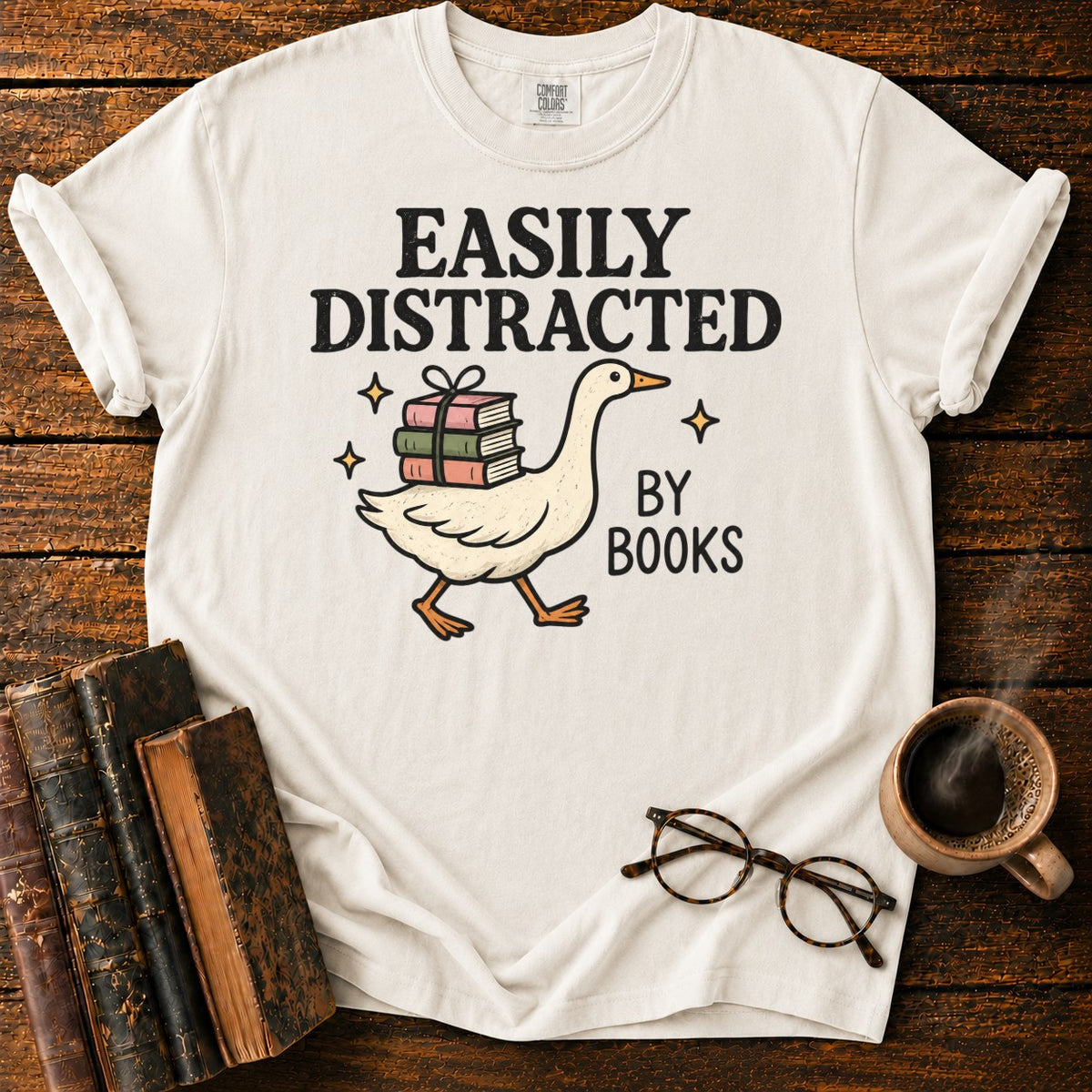 Easily Distracted Book Goose T-Shirt in White – BooksThreads