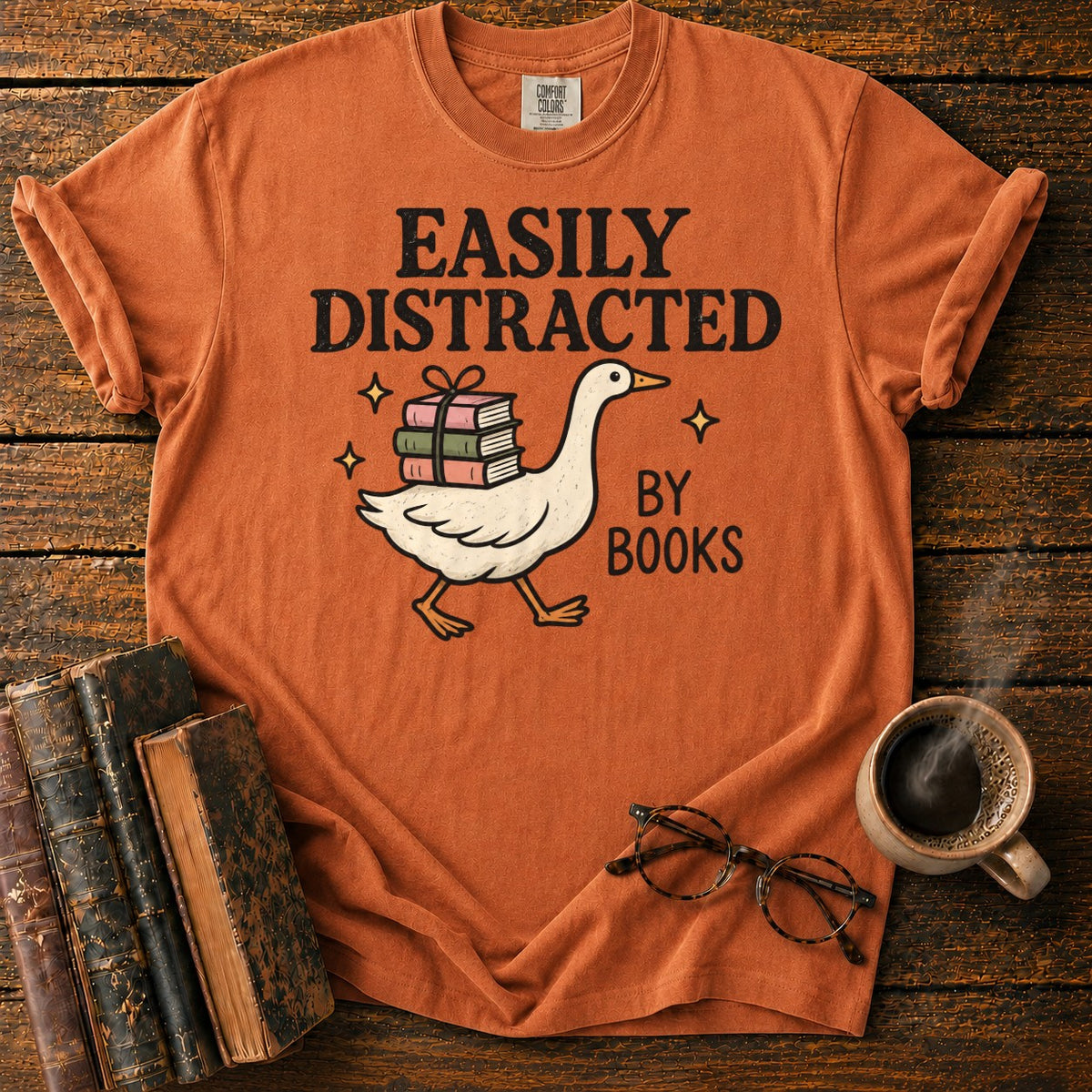 Easily Distracted Book Goose T-Shirt in Yam – BooksThreads