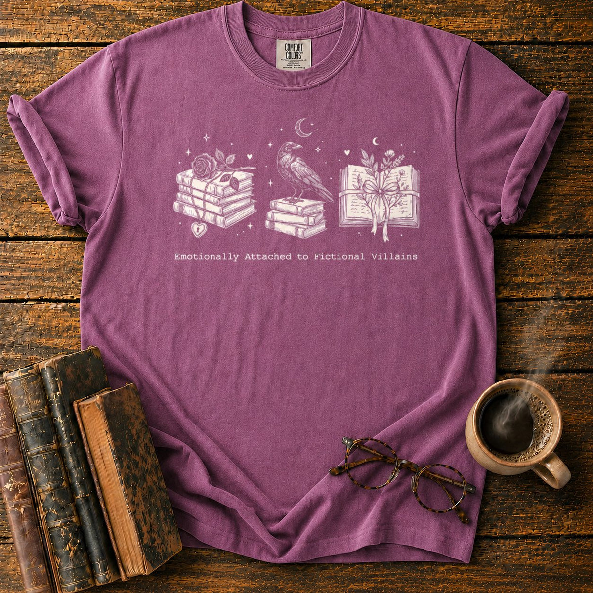 Emotionally Attached Villains T-Shirt in Berry – BooksThreads