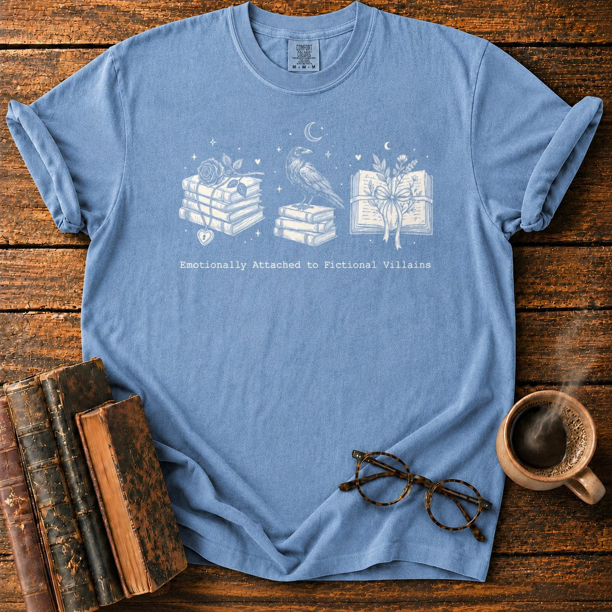 Emotionally Attached Villains T-Shirt in Blue Jean – BooksThreads