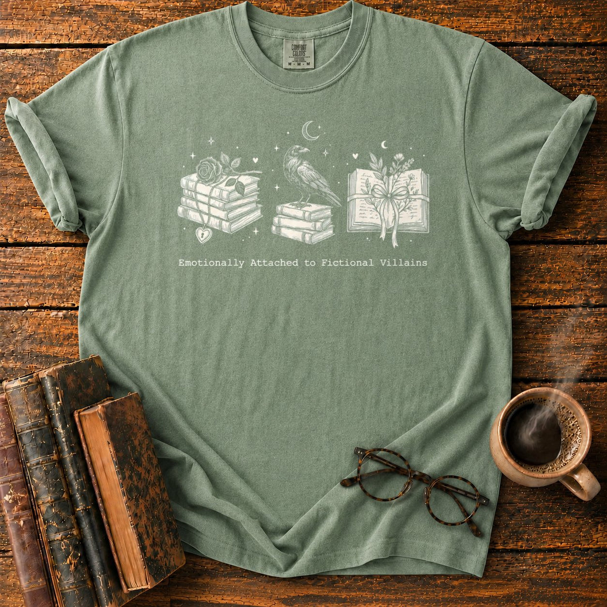 Emotionally Attached Villains T-Shirt in Moss – BooksThreads