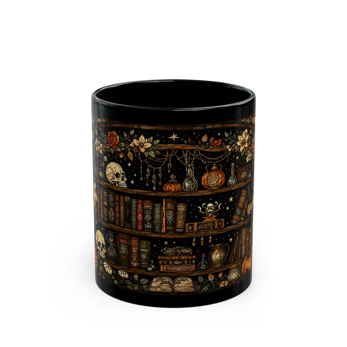 Dark Academia Bookshelf Stained Glass Mug