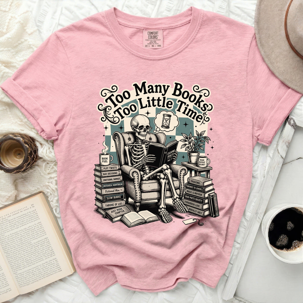 Too Many Books Skeleton Tee