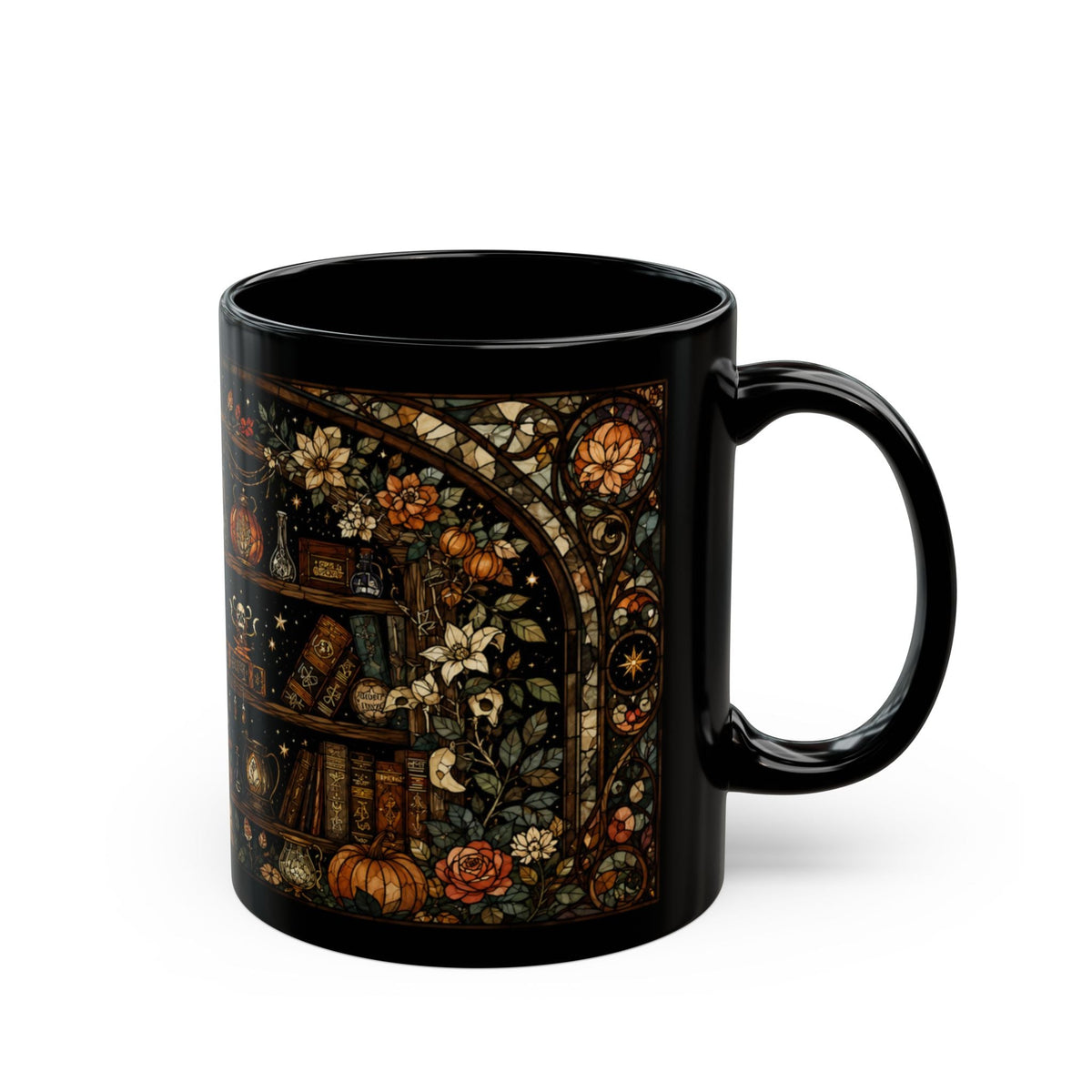 Dark Academia Bookshelf Stained Glass Mug