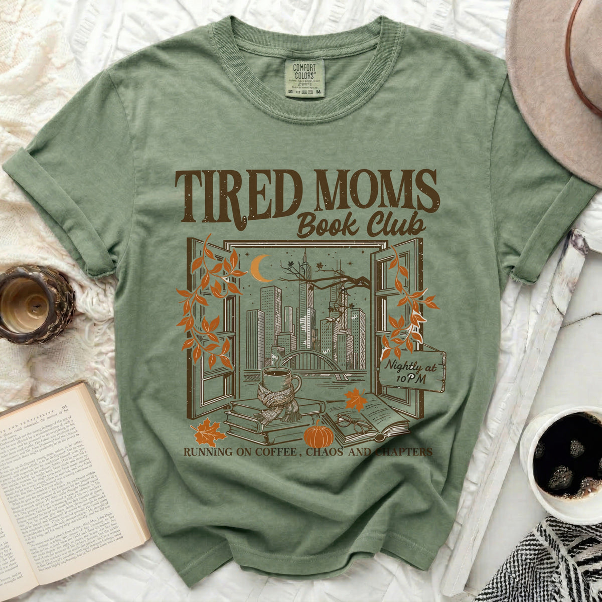 Tired Moms Book Club Cozy Chaos Tee