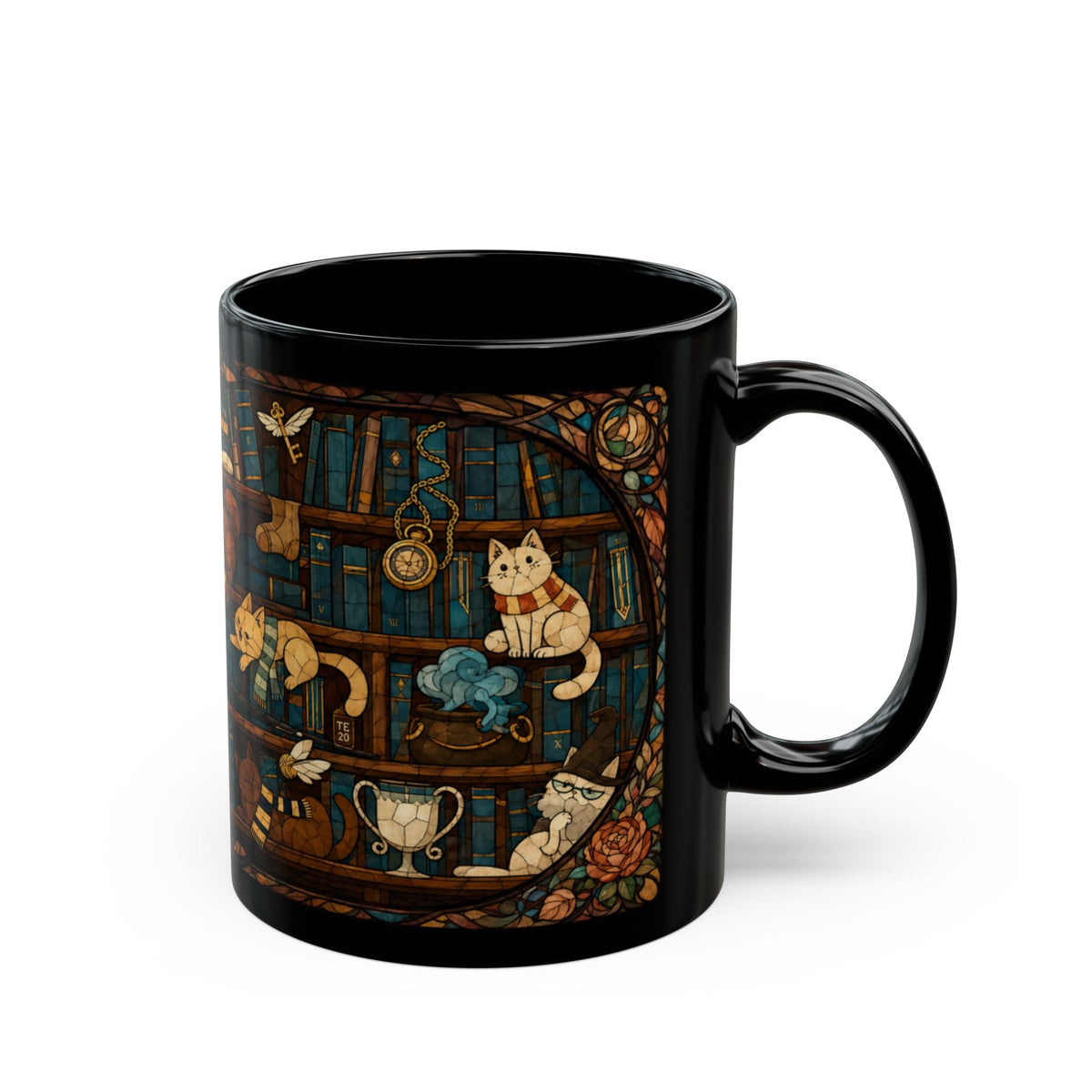 Enchanted Bookshelf Cats Mug