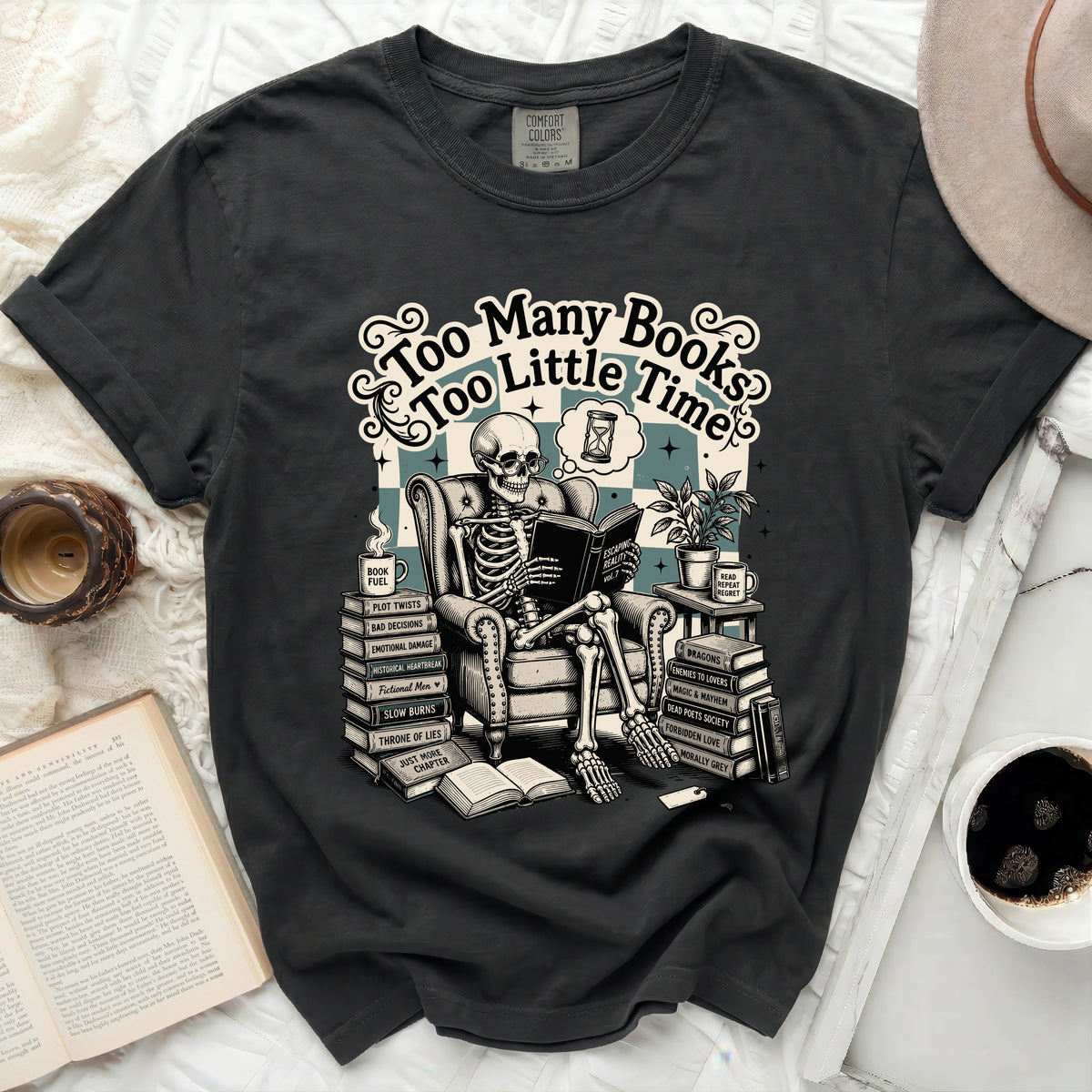 Too Many Books Skeleton Tee