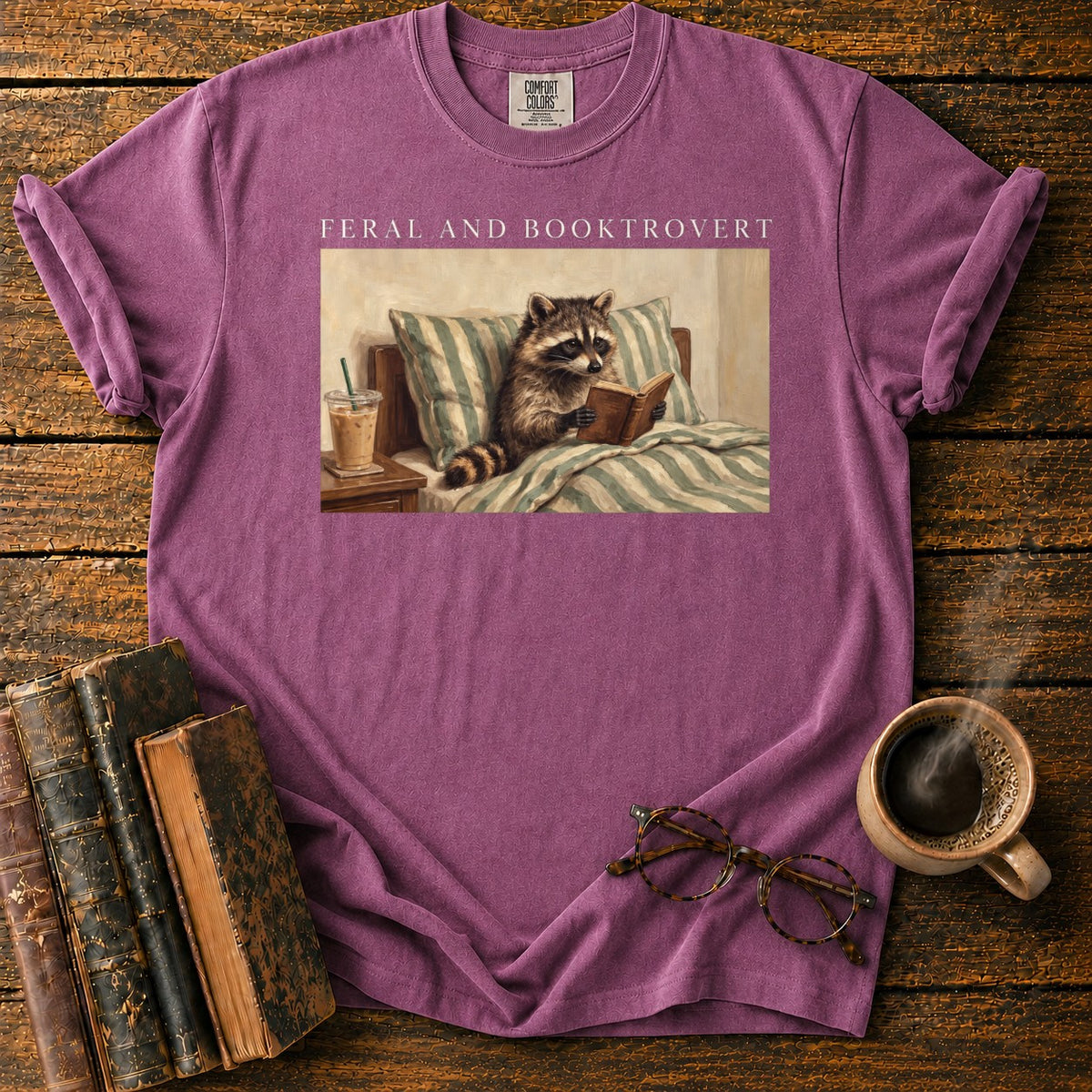 Feral And Booktrovert Raccoon T-Shirt in Berry – BooksThreads