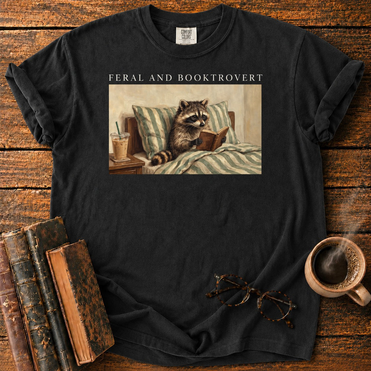 Feral And Booktrovert Raccoon T-Shirt in Black – BooksThreads