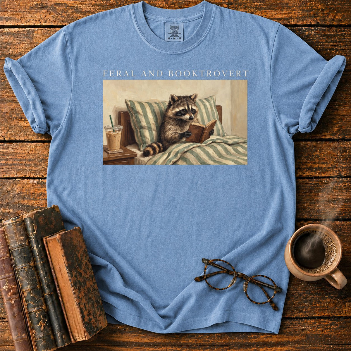 Feral And Booktrovert Raccoon T-Shirt in Blue Jean – BooksThreads