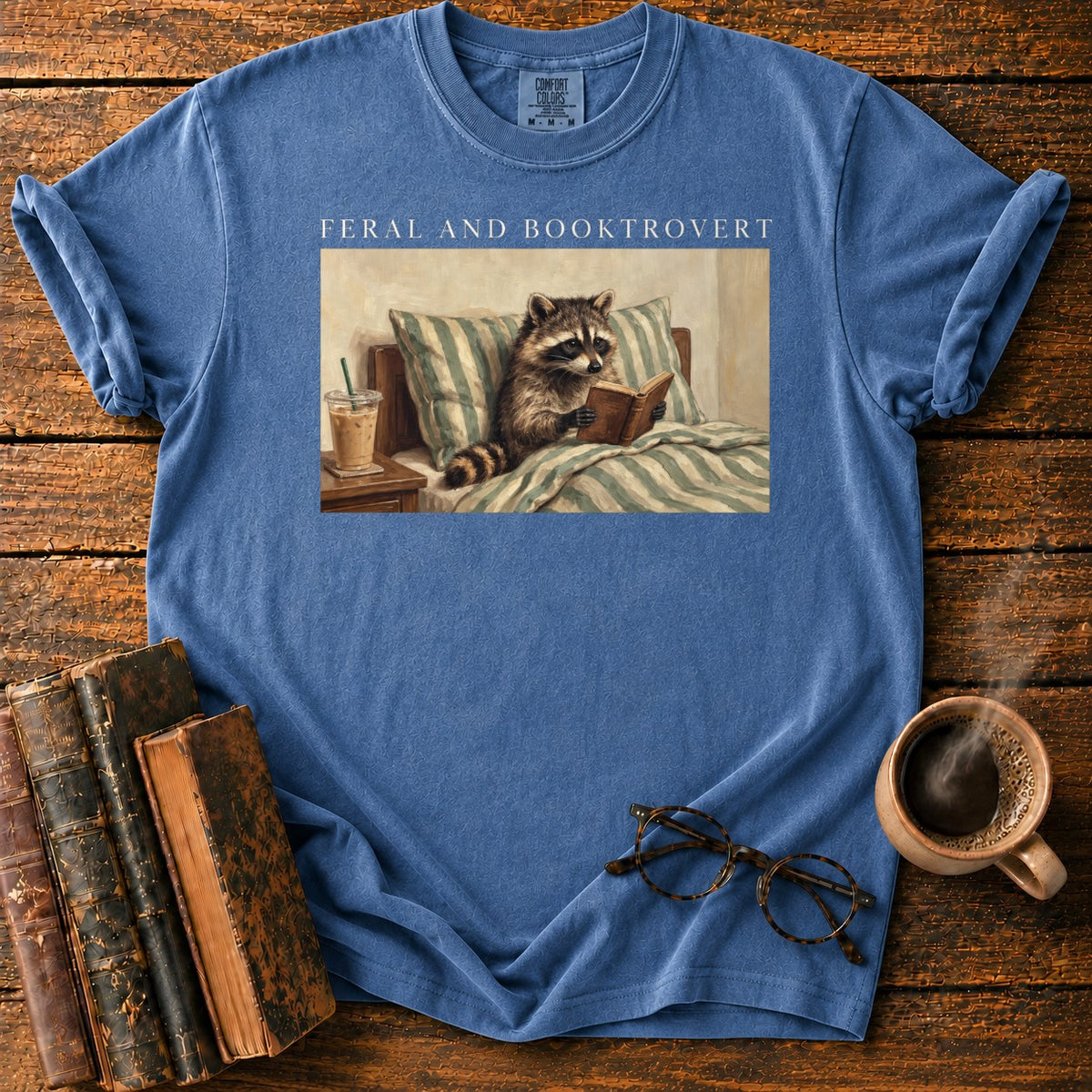 Feral And Booktrovert Raccoon T-Shirt in Denim – BooksThreads