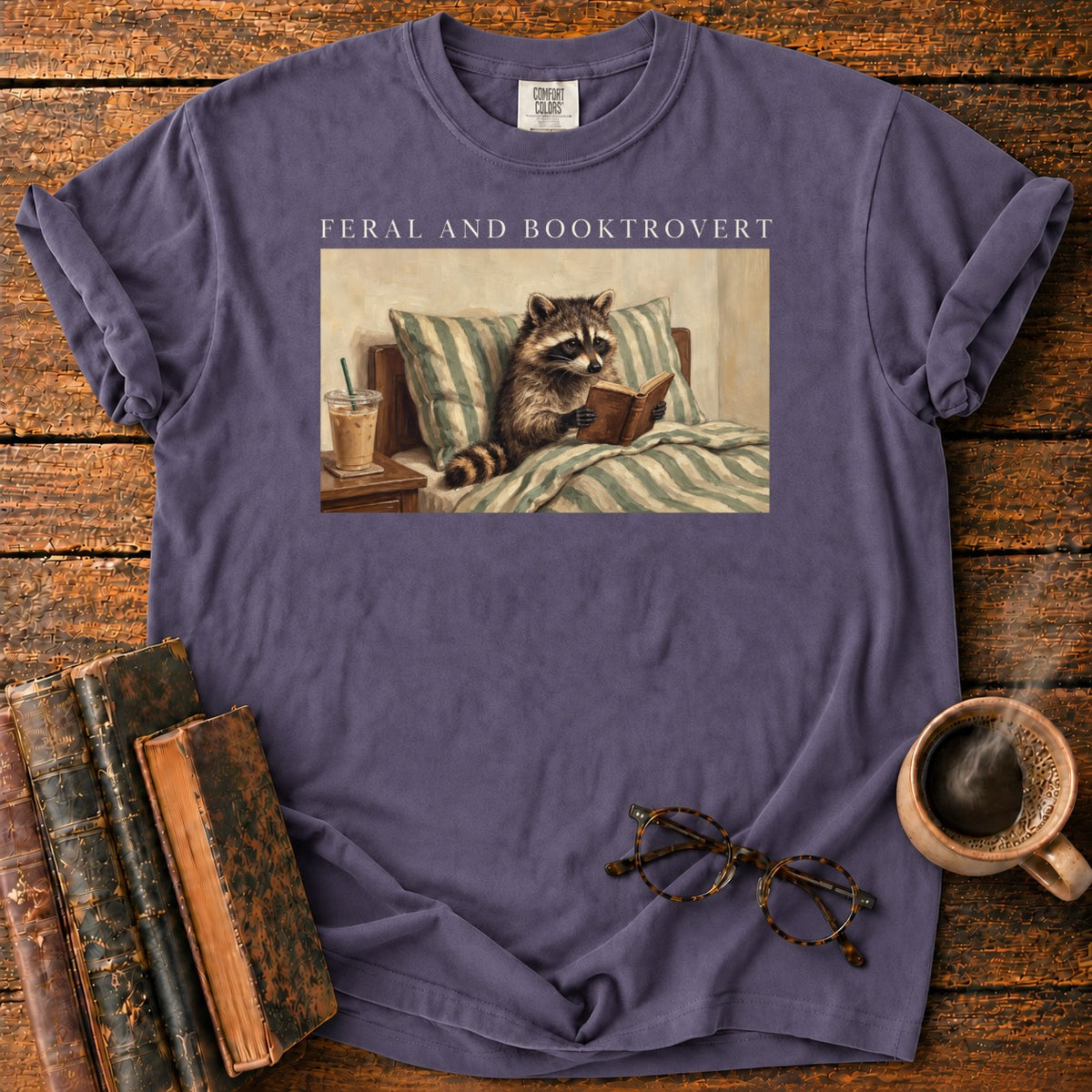 Feral And Booktrovert Raccoon T-Shirt in Grape – BooksThreads
