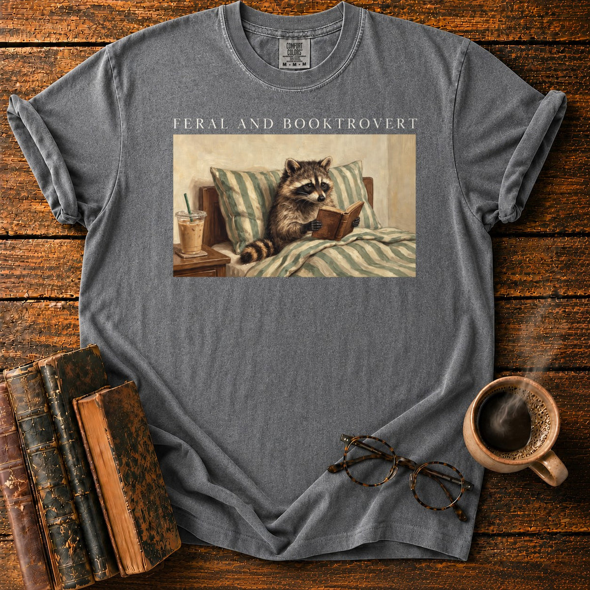 Feral And Booktrovert Raccoon T-Shirt in Pepper – BooksThreads