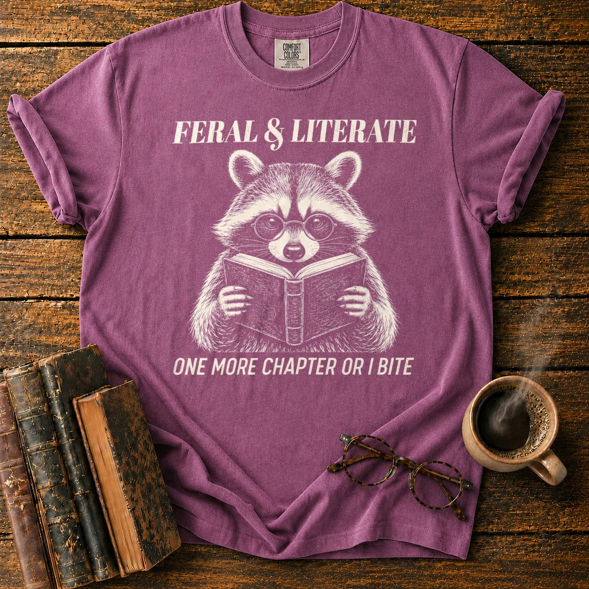 Feral And Literate Raccoon T-Shirt in Berry – BooksThreads