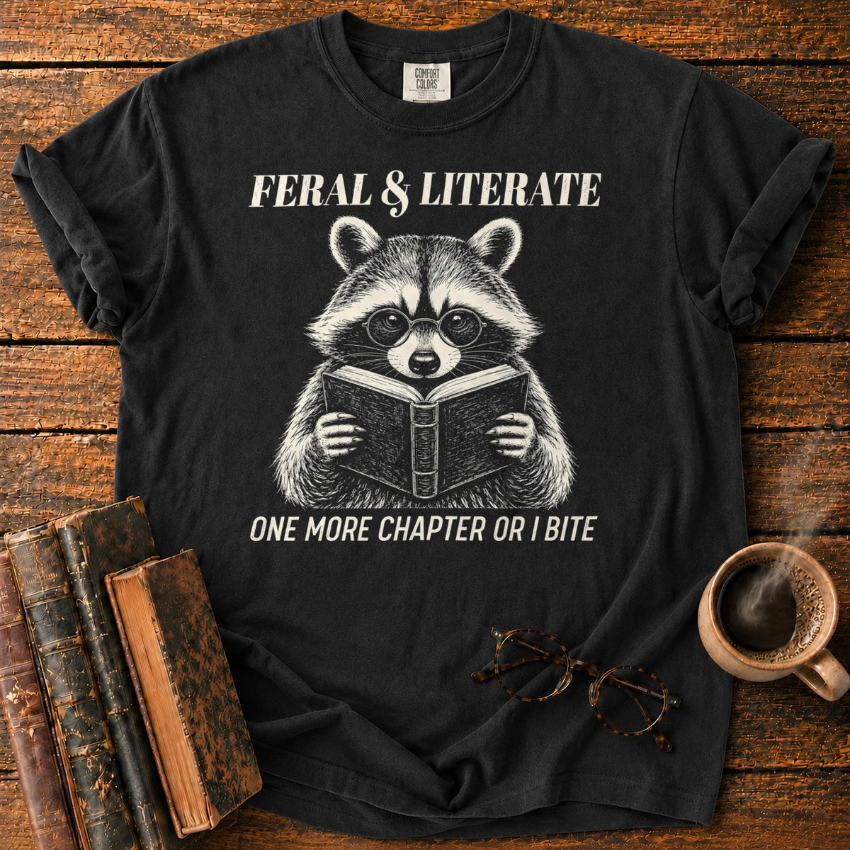 Feral And Literate Raccoon T-Shirt in Black – BooksThreads