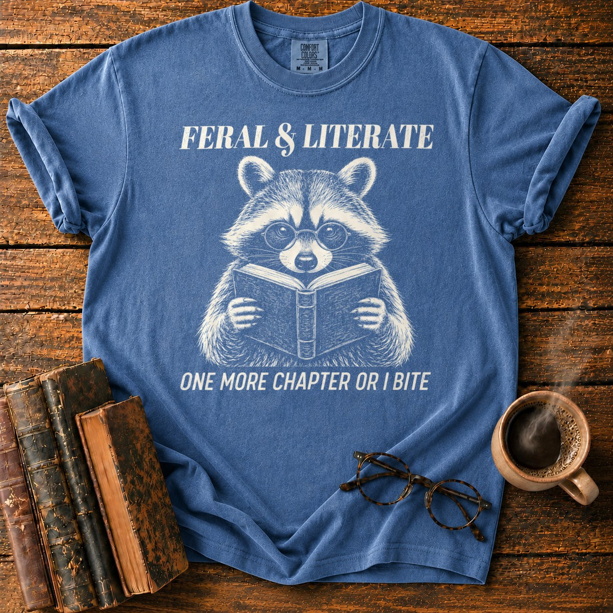 Feral And Literate Raccoon T-Shirt in Denim – BooksThreads