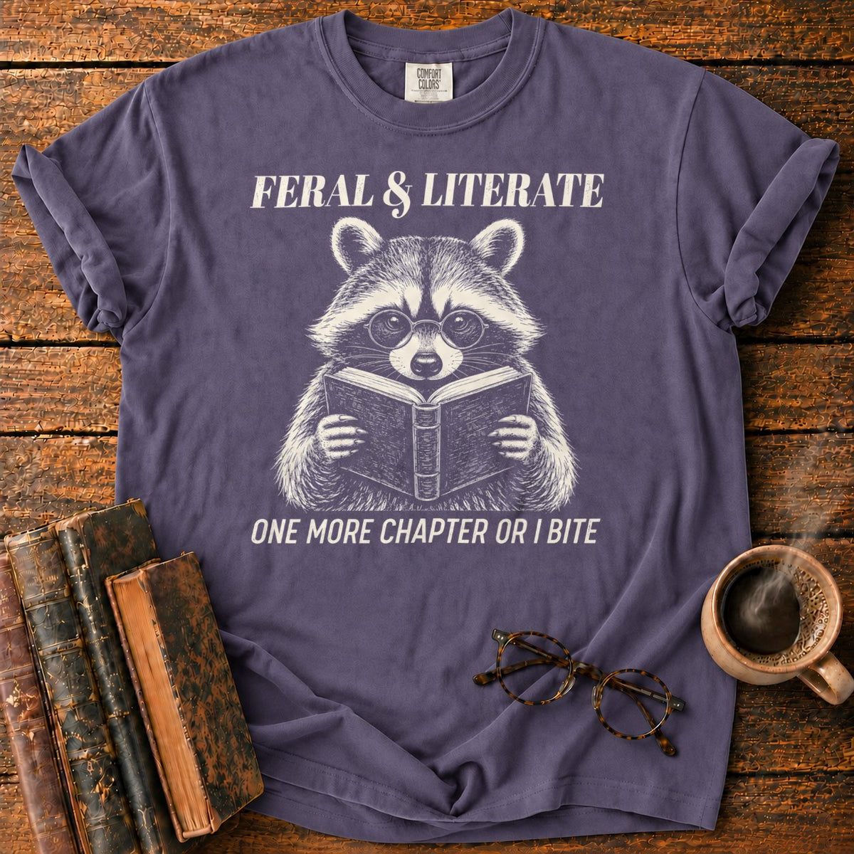 Feral And Literate Raccoon T-Shirt in Grape – BooksThreads