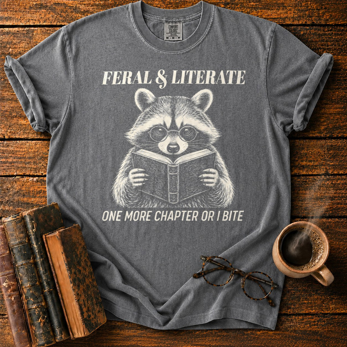 Feral And Literate Raccoon T-Shirt in Pepper – BooksThreads