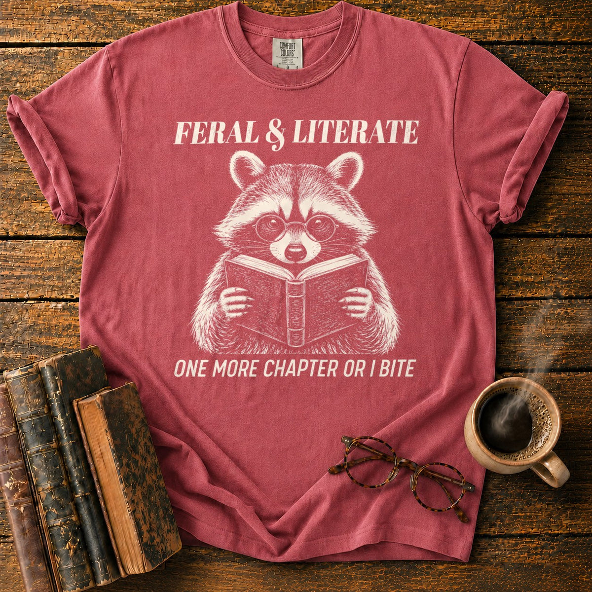 Feral And Literate Raccoon T-Shirt in Watermelon – BooksThreads
