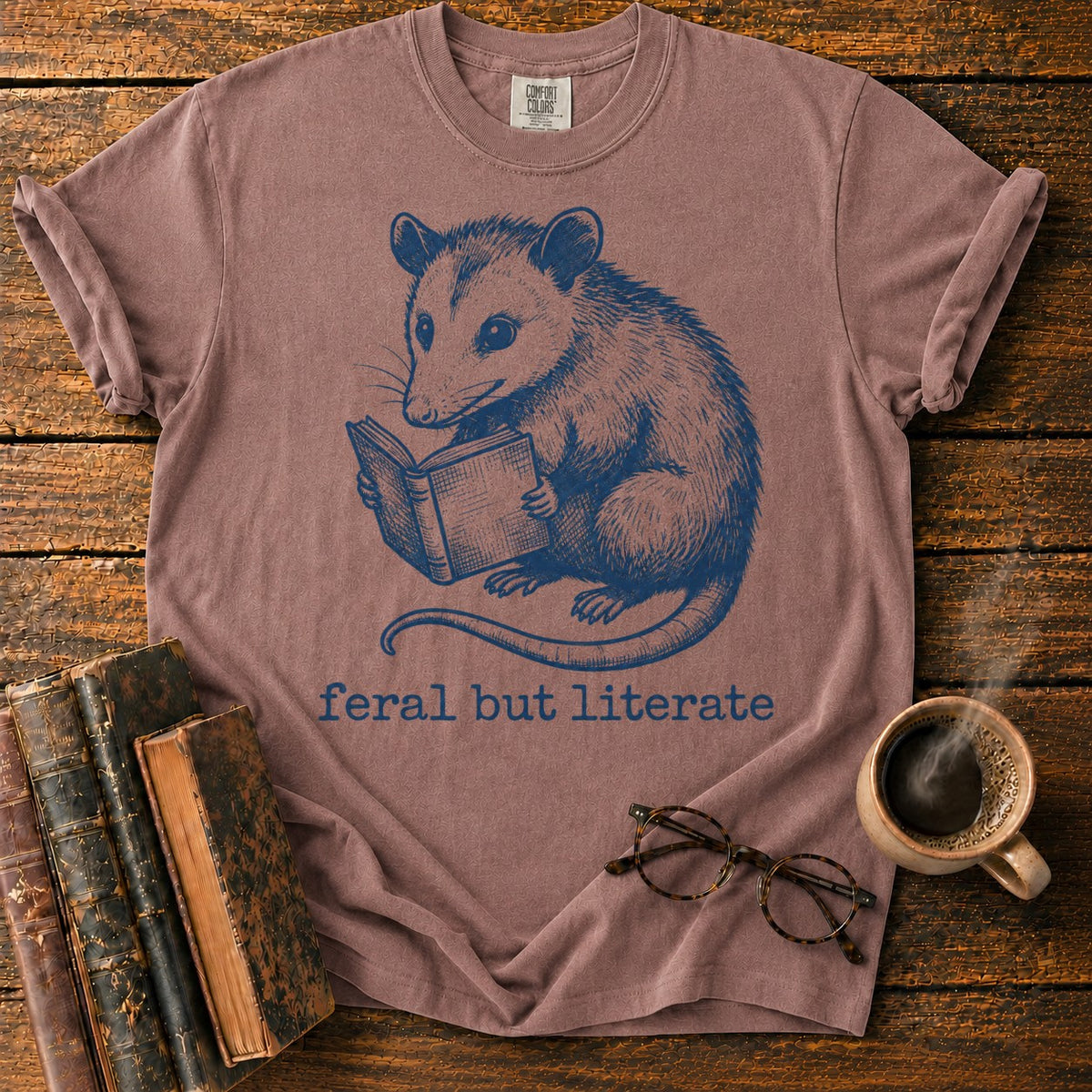 Feral But Literate Opossum T-Shirt in Espresso – BooksThreads