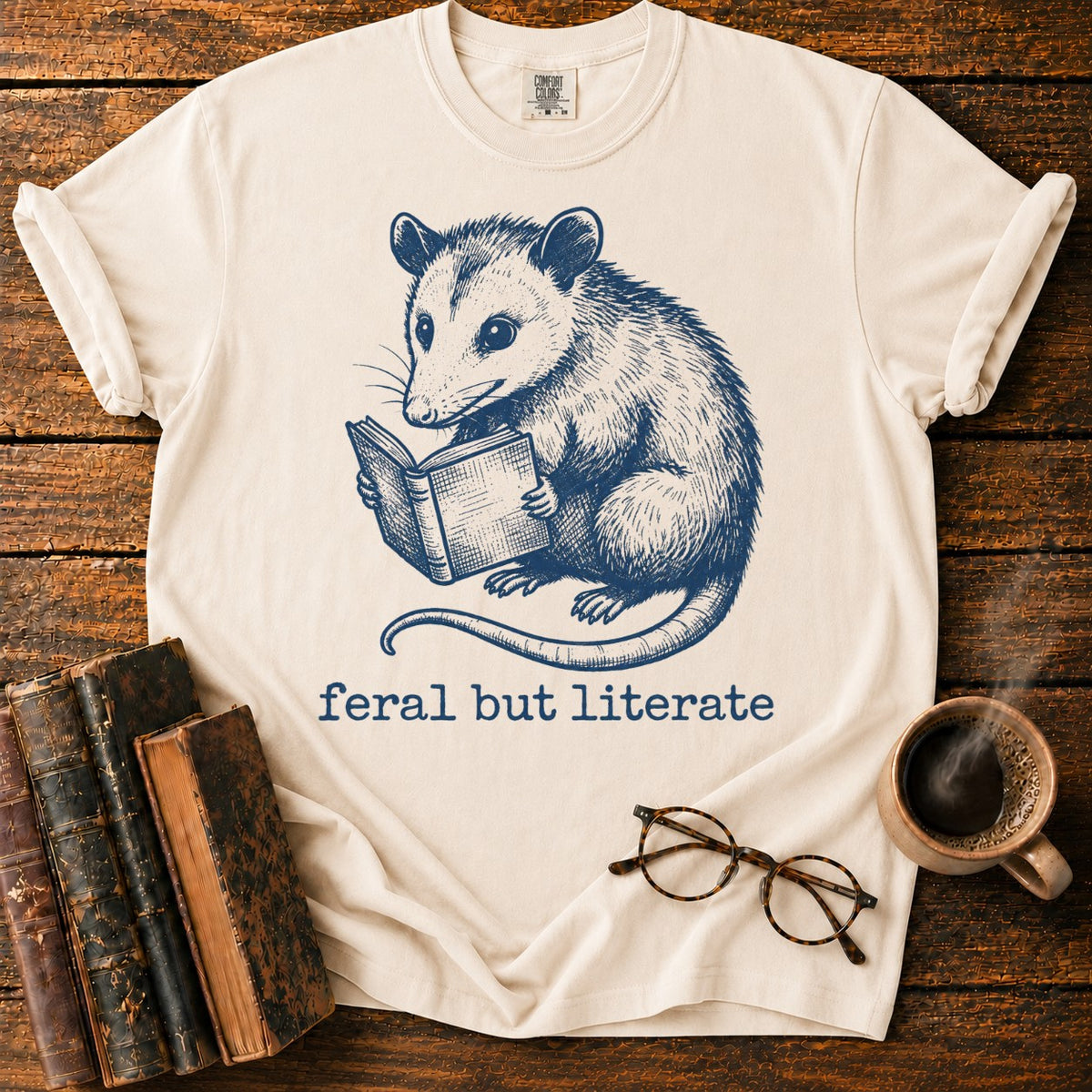 Feral But Literate Opossum T-Shirt in Ivory – BooksThreads