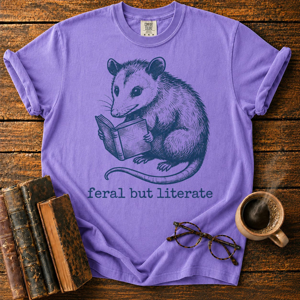 Feral But Literate Opossum T-Shirt in Violet – BooksThreads