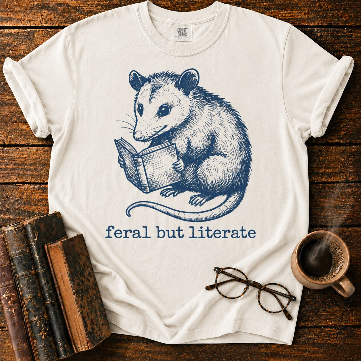 Feral But Literate Opossum T-Shirt in White – BooksThreads