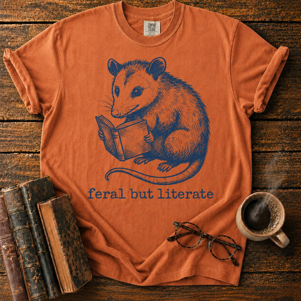 Feral But Literate Opossum T-Shirt in Yam – BooksThreads
